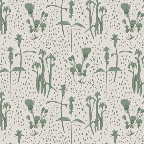 Medium Scale Native Wildflower Cottage Garden Pine Green and Linen