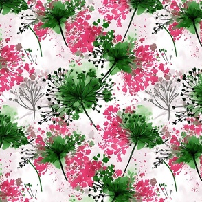 Queen Anns Wildflower  –  Pink/Green Wallpaper 