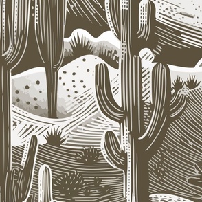 Olive Woodblock Saguaros