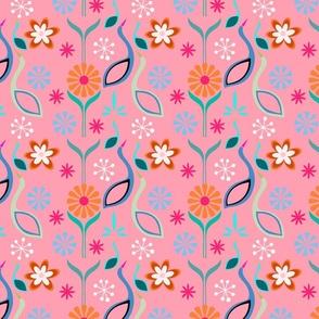 Retro Mod Coordinate Wallpaper Fabric Pink
