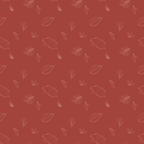 Whimsical Leaves sketched on Cranberry, Red,  Woodland Fall, Thanksgiving 6"
