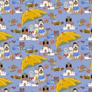 Small Dogs Go To The Beach in Blue Kid Design Boy Print Quilt Block