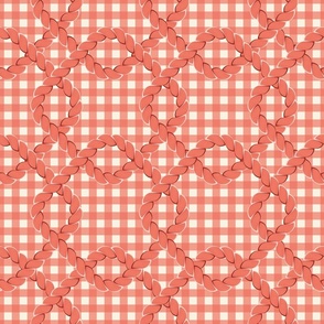 Rope Diamonds on Coral Checkerboard - Coastal Chic Collection - Coral Orange on Ivory BG