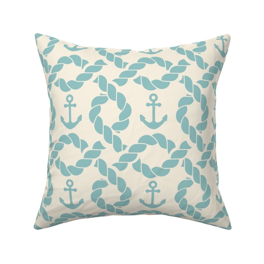 Rope Diamonds and Anchors - Coastal Chic Collection - Opal Green on Ivory BG