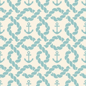 Rope Diamonds and Anchors - Coastal Chic Collection - Opal Green on Ivory BG