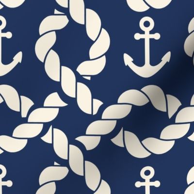 Rope Diamonds and Anchors - Coastal Chic Collection - Ivory on Classic Navy BG