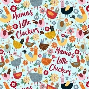 Small-Medium Scale Mama's Little Cluckers Chicken Mom Humor on Light Blue