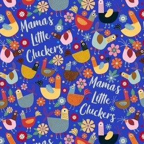 Small-Medium Scale Mama's Little Cluckers Chicken Mom Humor on Blue