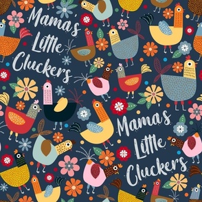 Large Scale Mama's Little Cluckers Chicken Mom Humor on Navy