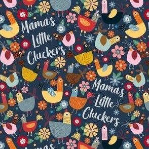 Small-Medium Scale Mama's Little Cluckers Chicken Mom Humor on Navy