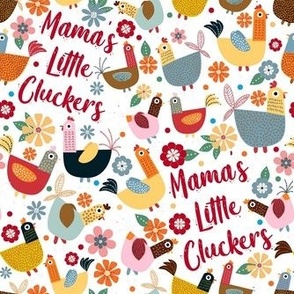 Medium Scale Mama's Little Cluckers Chicken Mom Humor on White