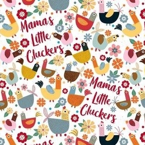 Small-Medium Scale Mama's Little Cluckers Chicken Mom Humor on White