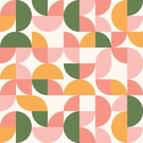 Retro Geometric Curved Shapes in Pink and Green - Large Scale