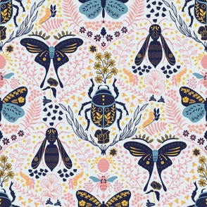 Viva Insect Celebration // large // butterfly, moth, beetle, wasp, navy, pink, blue