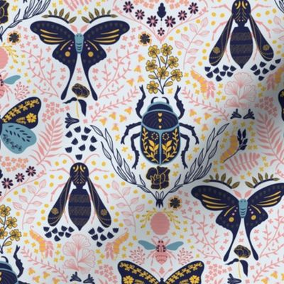 Viva Insect Celebration // small // butterfly, moth, beetle, wasp, navy, pink, blue