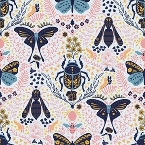 Viva Insect Celebration // small // butterfly, moth, beetle, wasp, navy, pink, blue