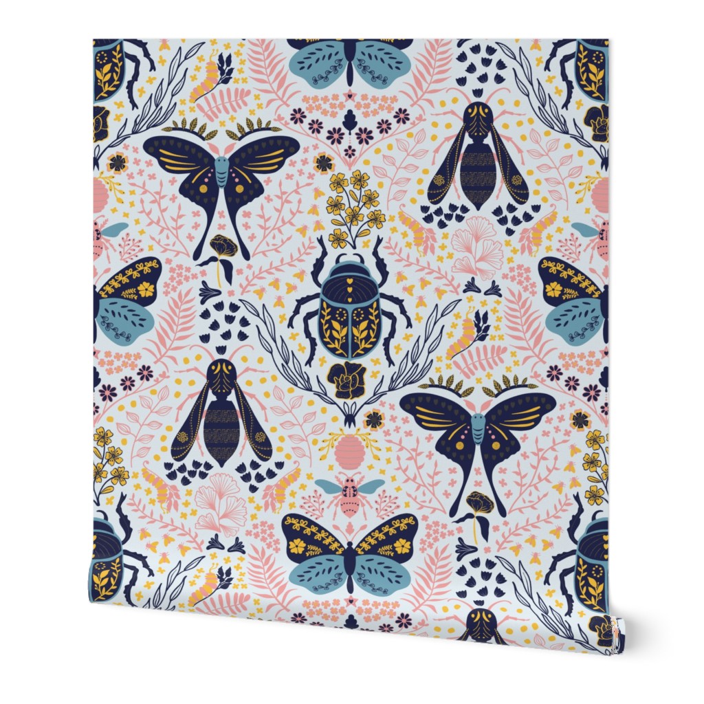 Viva Insect Celebration // medium // butterfly, moth, beetle, wasp, navy, pink, blue