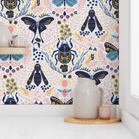 Viva Insect Celebration // medium // butterfly, moth, beetle, wasp, navy, pink, blue