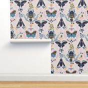 Viva Insect Celebration // medium // butterfly, moth, beetle, wasp, navy, pink, blue