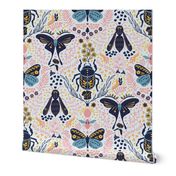 Viva Insect Celebration // medium // butterfly, moth, beetle, wasp, navy, pink, blue