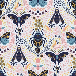 Viva Insect Celebration // medium // butterfly, moth, beetle, wasp, navy, pink, blue