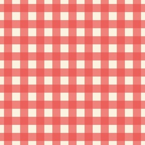 Coral Red Gingham on Creamy White Traditional Valentine's Day Classic Buffalo Plaid Cottagecore Check Coordinate Blender