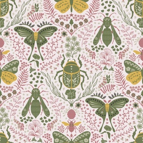 Viva Insect Celebration // large // butterfly, moth, beetle, wasp, green, pink, yellow