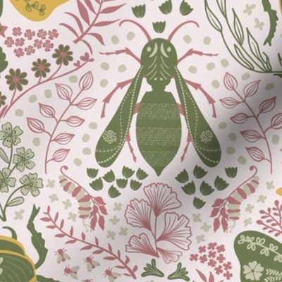 Viva Insect Celebration // medium // butterfly, moth, beetle, wasp, green, pink, yellow