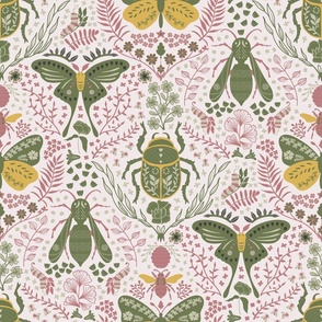 Viva Insect Celebration // medium // butterfly, moth, beetle, wasp, green, pink, yellow