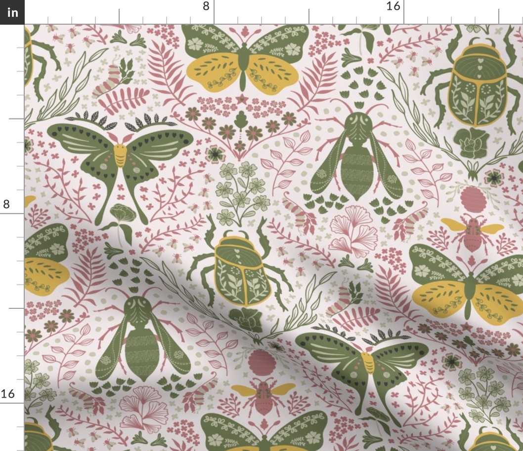 Viva Insect Celebration // medium // butterfly, moth, beetle, wasp, green, pink, yellow