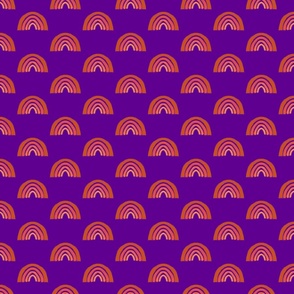 baby boy swaddle fabric orange rainbows on purple background directional medium scale
