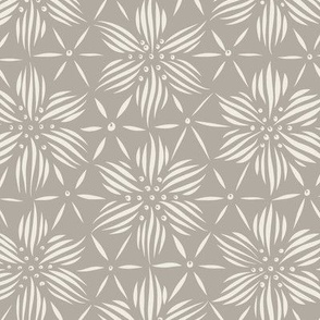 flowers on a hexagon grid - cloudy silver taupe_ creamy white - geometric floral