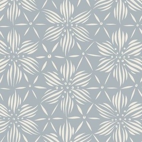 flowers on a hexagon grid - creamy white_ french grey blue - geometric floral