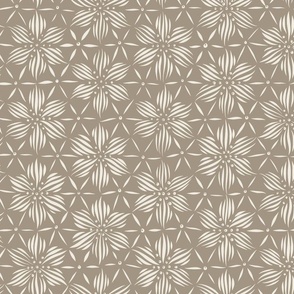 flowers on a hexagon grid - creamy white_ khaki brown - geometric floral
