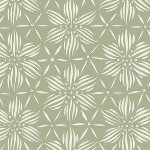 flowers on a hexagon grid - creamy white_ light sage green - geometric floral