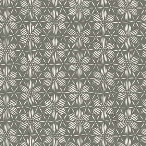 flowers on a hexagon grid - creamy white_ limed ash green - geometric floral