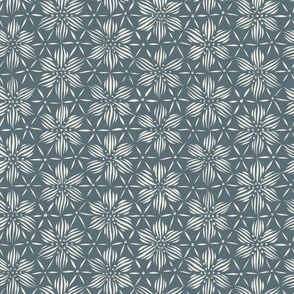 flowers on a hexagon grid - creamy white_ marble blue teal - geometric floral