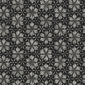flowers on a hexagon grid - creamy white_ raisin black - geometric floral