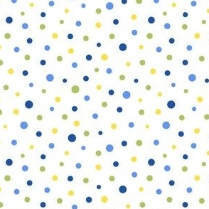 Sm.  Blue  & Green Confetti Polka Dots White Background 