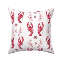 Lobster Dance, bright red, small (tea towel size!)