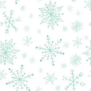 Mint Snowflakes in White - (XL)