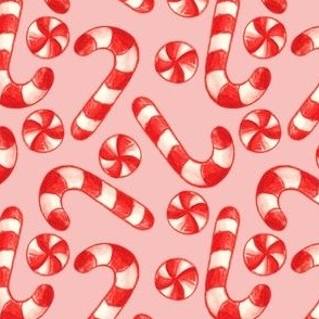 Watercolor Christmas Candy Canes & Peppermints in Light Pink - (M)