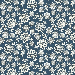 Block print floral denim blue