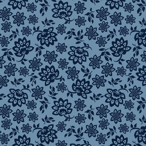 Block print floral camo blue