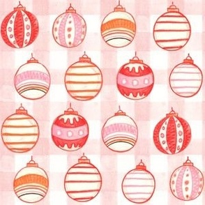 Watercolor Ornaments in Light Pink Gingham - (L)