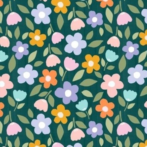 small//bold garden florals in modern and whimsical style with pastel spring colours and emerald green and textured checks background - small