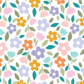 small//bold garden florals in modern and whimsical style with pastel spring colours on white background - small