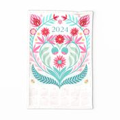 Folk floral bouquet calendar wall hanging tea towel white 2024 by Pippa Shaw
