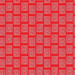 Small - White Rectangle Block Stripes on Crimson Red