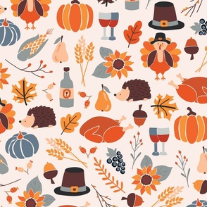 Thanksgiving Turkey, Pumpkins, Sunflowers, Leaves  - L